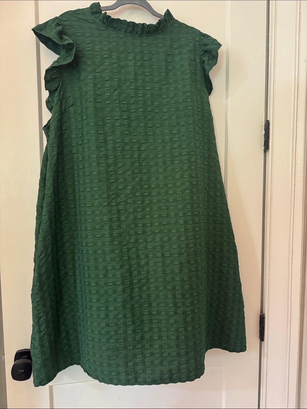 SHEIN Emerald Green Textured Ruffle Sleeve Dress